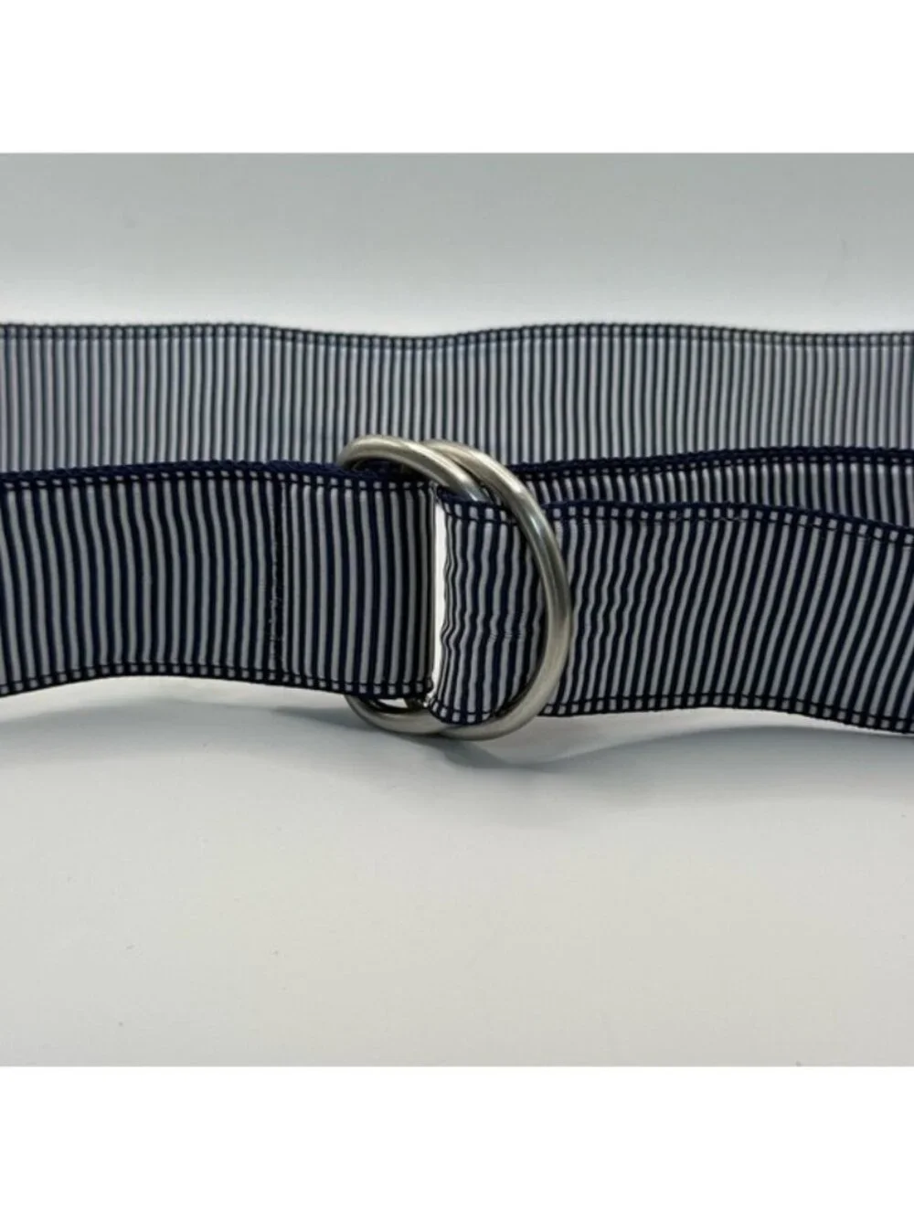 J. Crew Navy White Striped Grosgrain Ribbon D-Ring Belt Preppy Small Medium - Picture 2 of 9